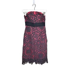 Anthropologie Floreat Pink & Gray Tube Dress, Crochet Overlay, Size 0